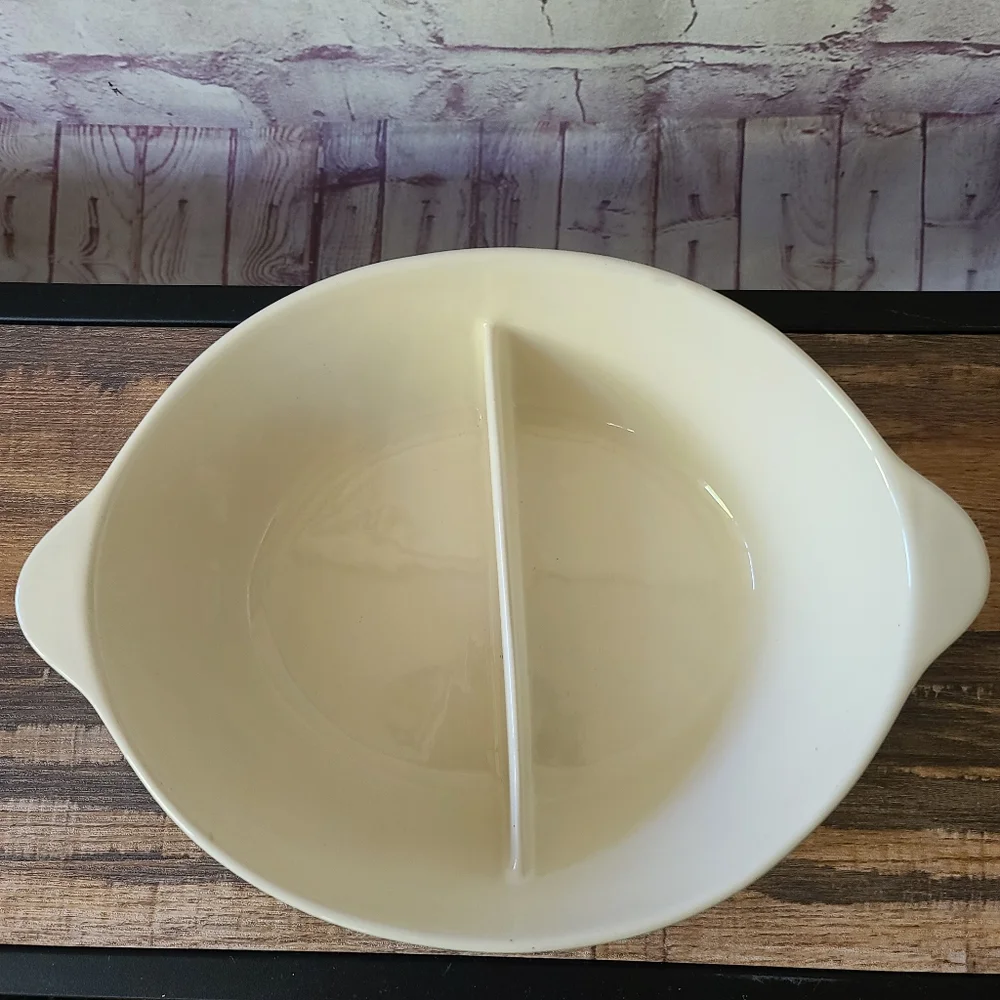 Ethos UK Design Aqua Cream Fluted Ceramic Oval Divided Baking Serving Dish 8x11